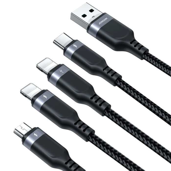 JOYROOM A18 3.5A USB to Dual 8 Pin+USB-C/Type-C+Micro USB 4 in 1 Data Cable, Length: 1.2m(Black) - Image 2
